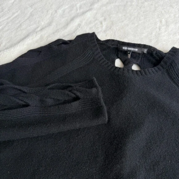 Tess Giberson 100% Cashmere Black Cable Knit Long Sleeve Sweater L - Picture 7 of 12